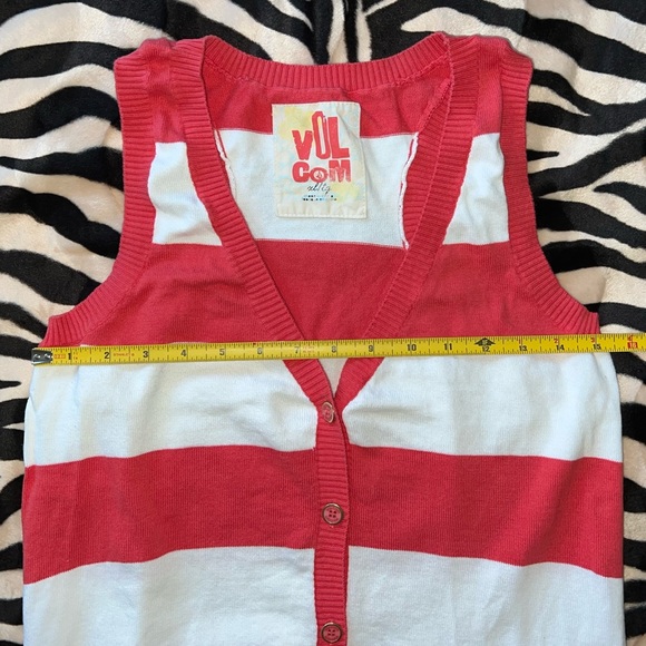 Volcom "Esta Bien" Sweater Vest - Coral/White Stripes Y2K/Skate/Surf Junior's XL - Picture 10 of 16